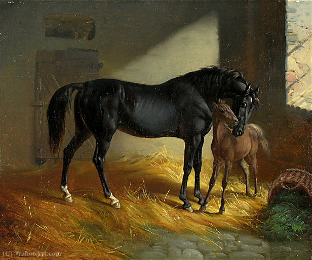 Horse And Foal In The Stables Balz — Benno Raffael Adam