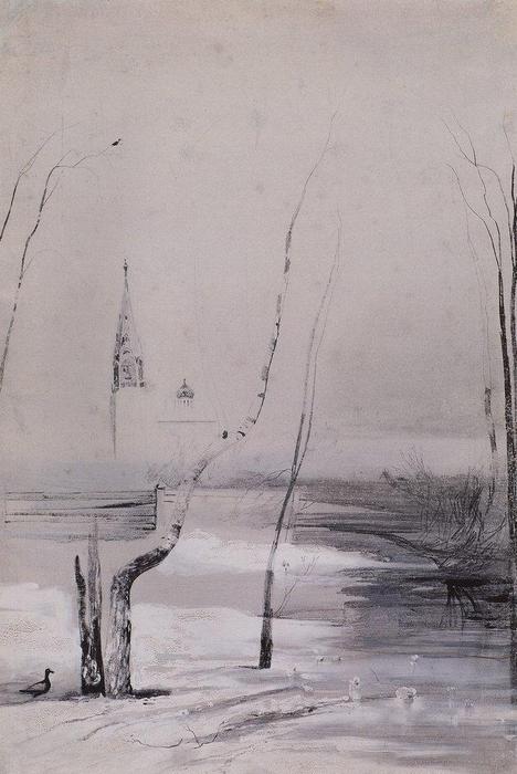 Sketch Of The Painting Migratory Birds Have Come — Aleksey Savrasov