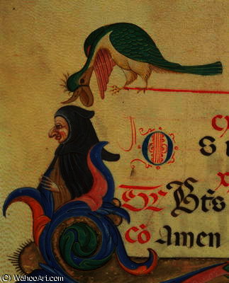 A Fantastical Bird Perched Above A Cloaked Figure, Detail Of Decorated Initial 'r' An — Matteo Di Filippo Torelli