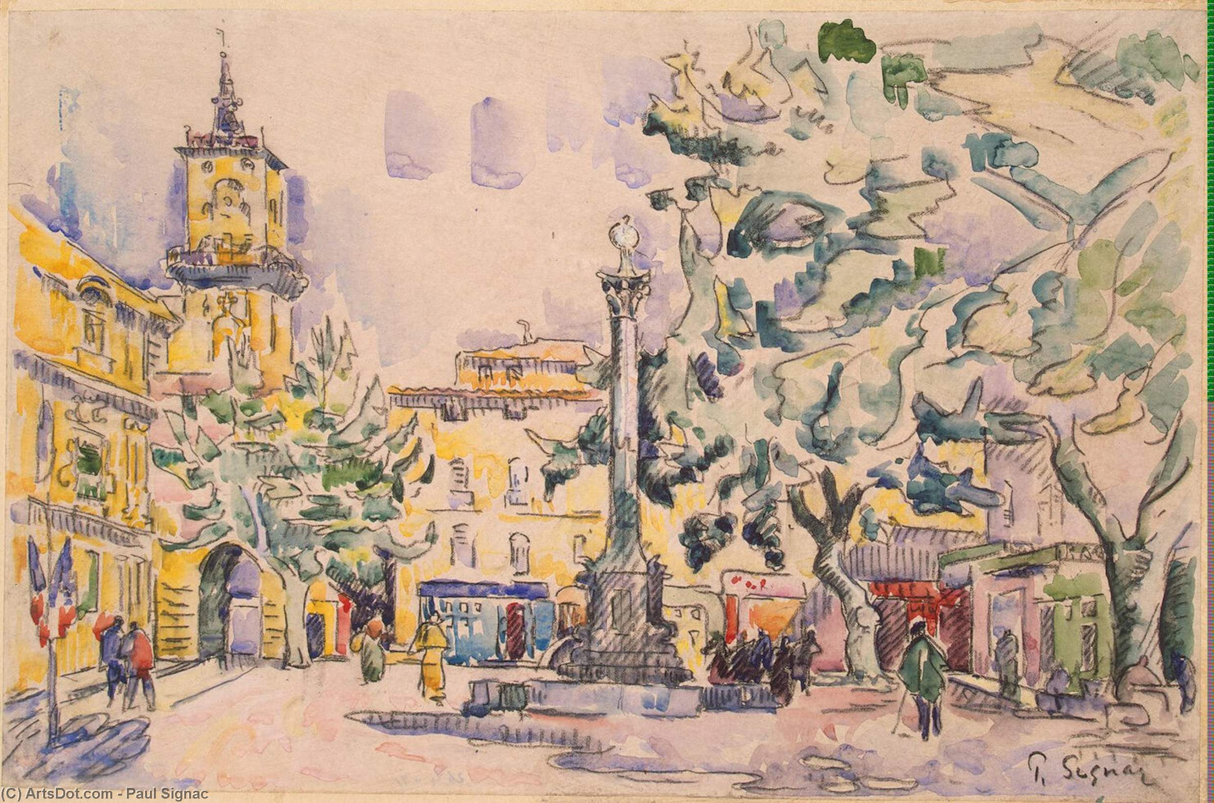 Square Of The Hotel De Ville In Aix-en-provence — Paul Signac