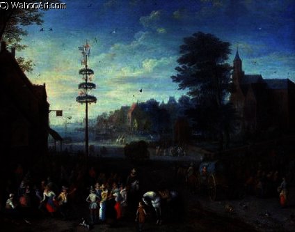 Village Kermesse With Villagers Dancing Round — Joseph Van Bredael