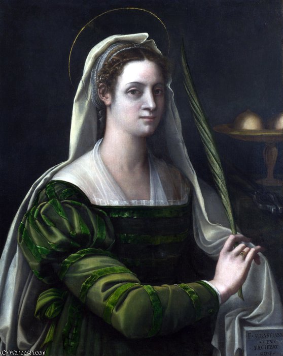Portrait Of A Lady With The Attributes Of Saint Agatha — Sebastiano Del Piombo