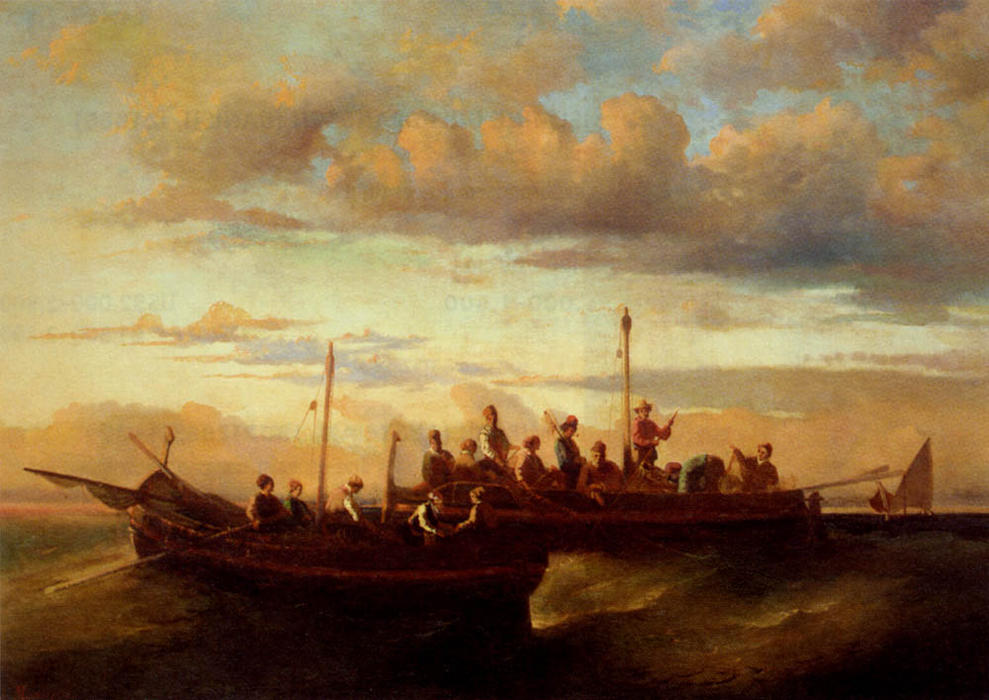 Italian Fishing Vessels At Dusk — Adolfe Žozef Tomas Montičeli