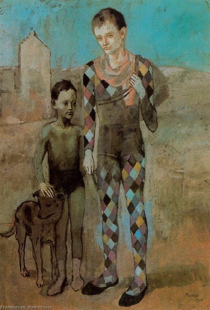Dos Saltimbanquis Con Un Perro — Pablo Picasso