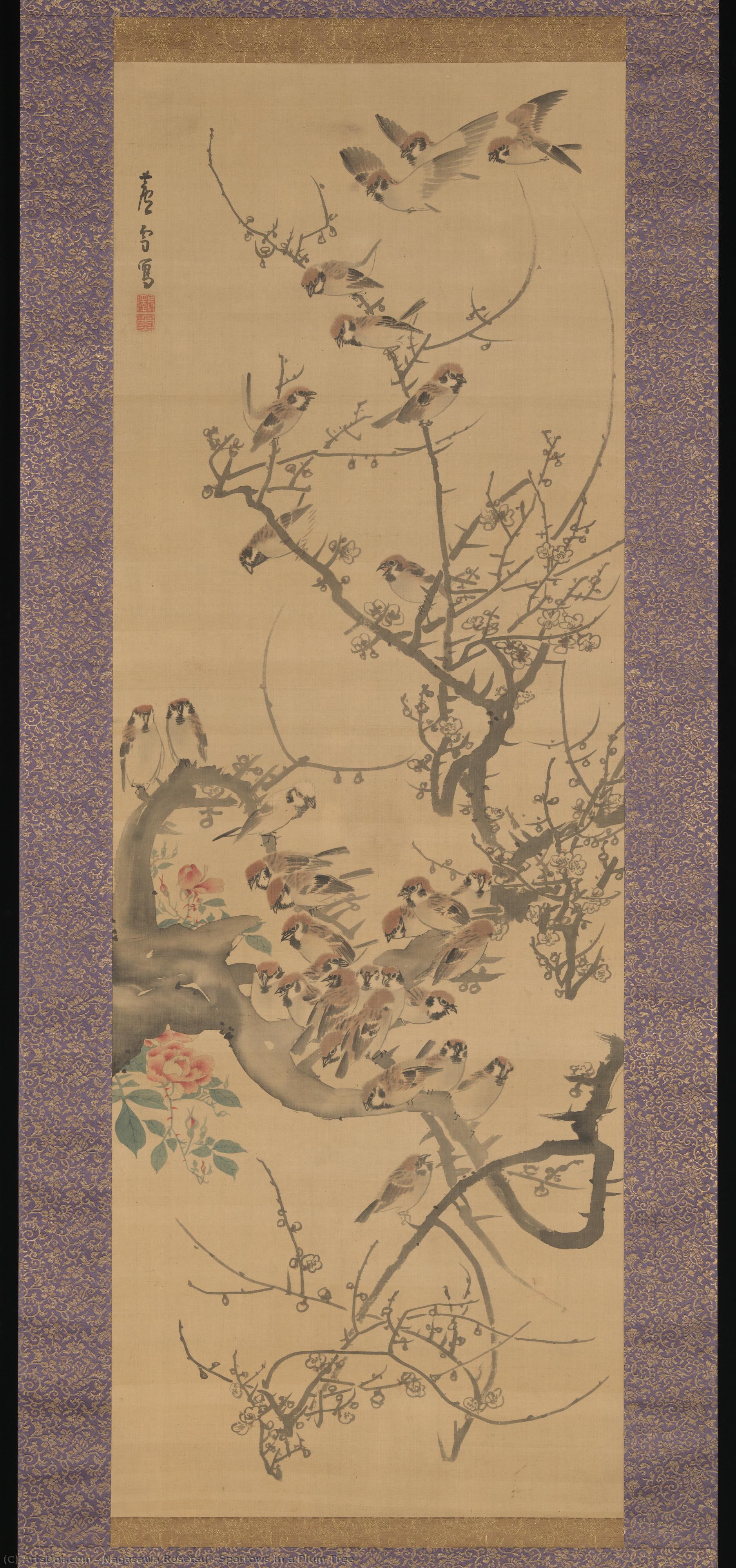 Sparrows In A Plum Tree — Нагасава Россэцу