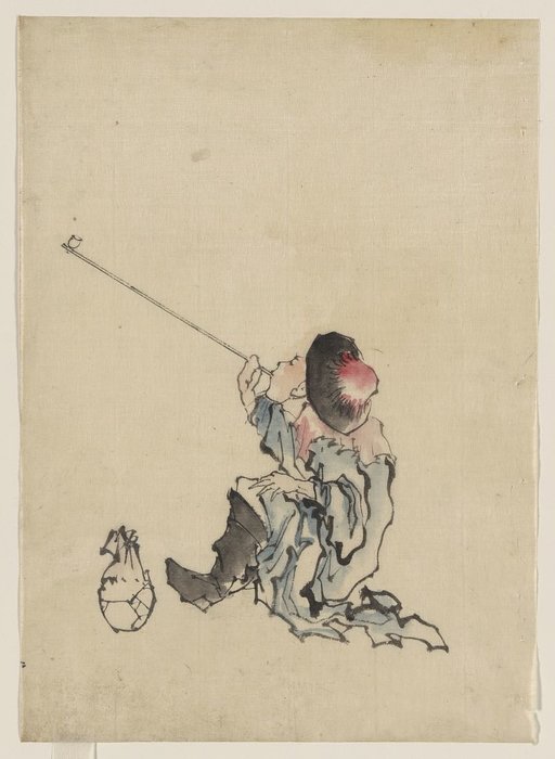 A Traveler, Seated, Wearing A Robe, Boots, And Rounded-top — Katsushika Hokusai