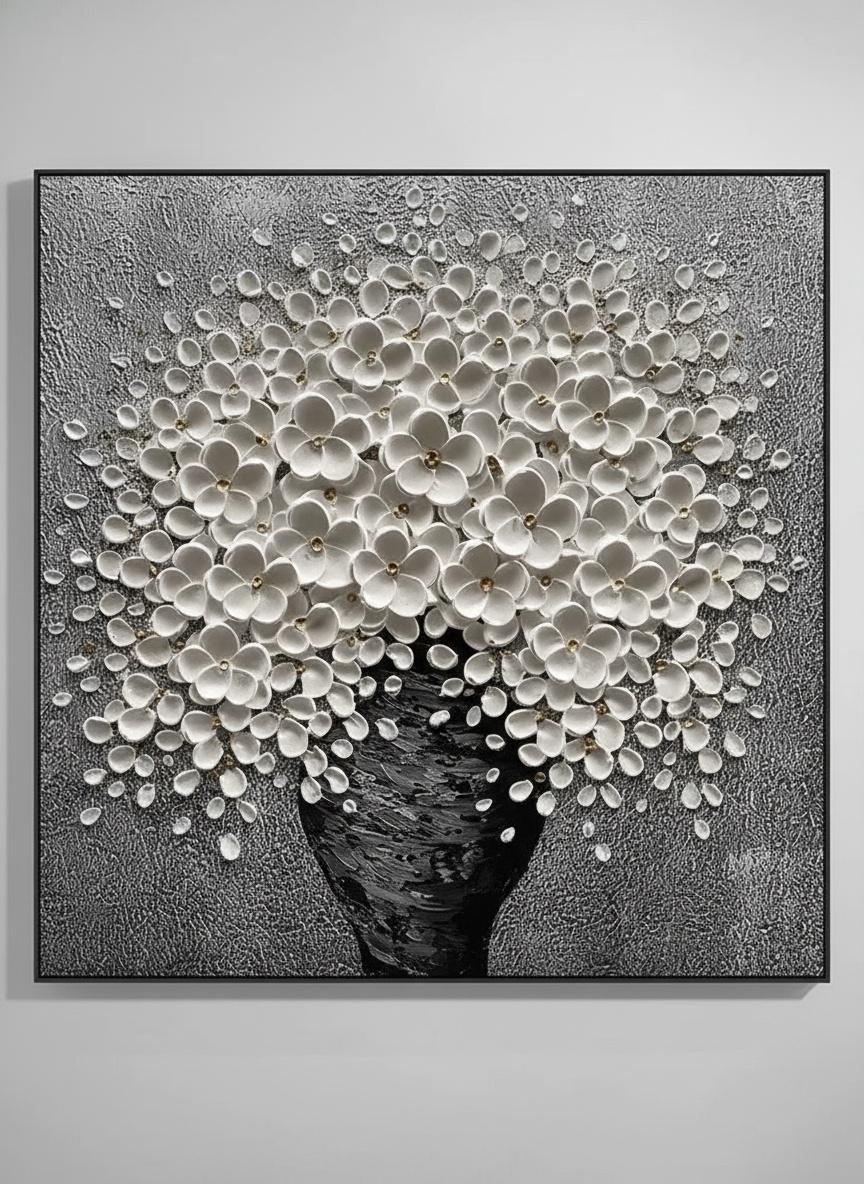 Monolithic Serenity: A Sculptural Study Of Ethereal White Petals And Charcoal Shadows — David Moreau
