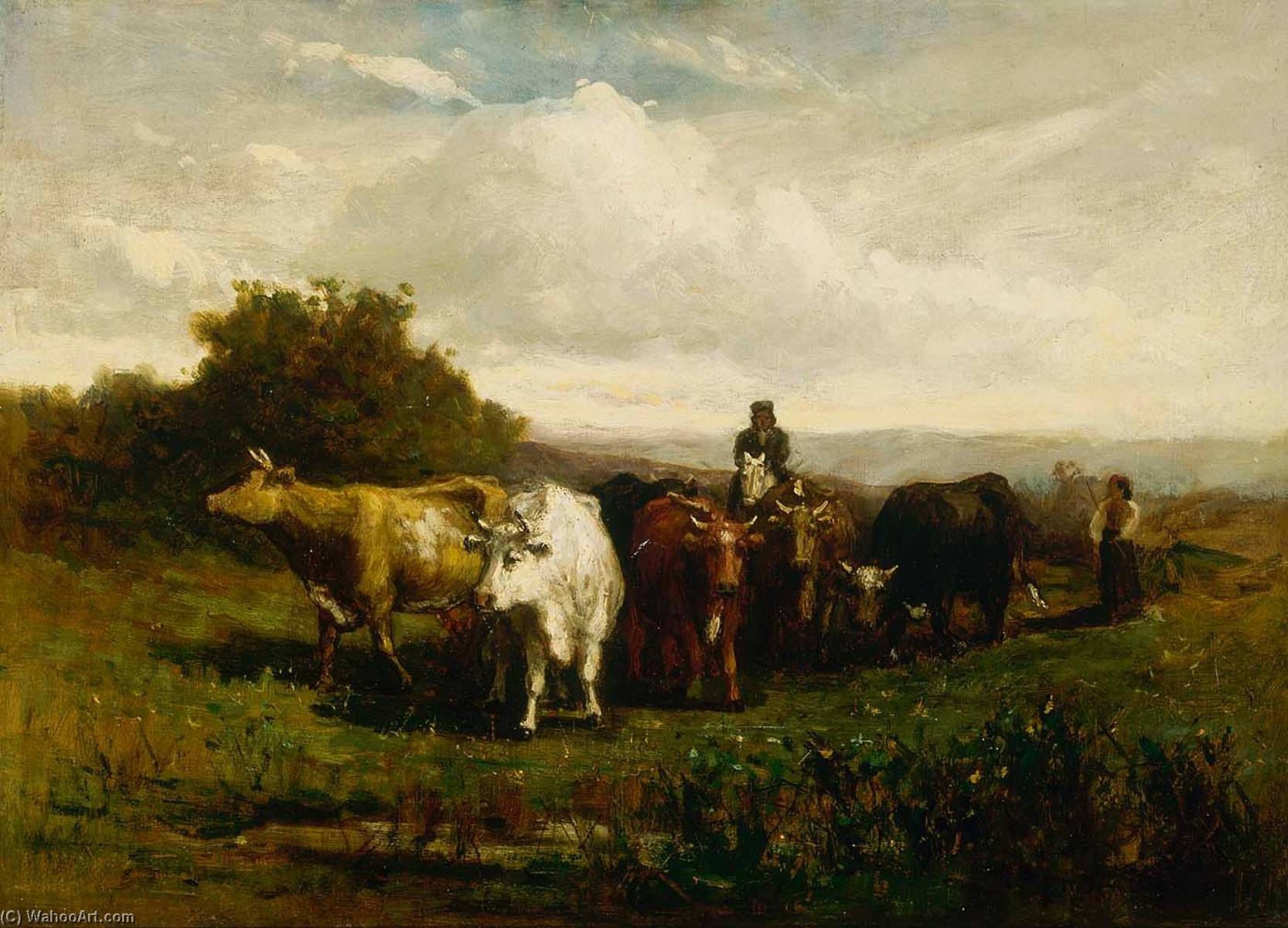 Untitled (man On Horseback, Woman On Foot Driving Cattle) — Edward Mitchell Bannister