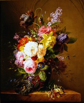 Still Life Of A Vase Of Flowers And A Nest — Arnoldus Bloemers