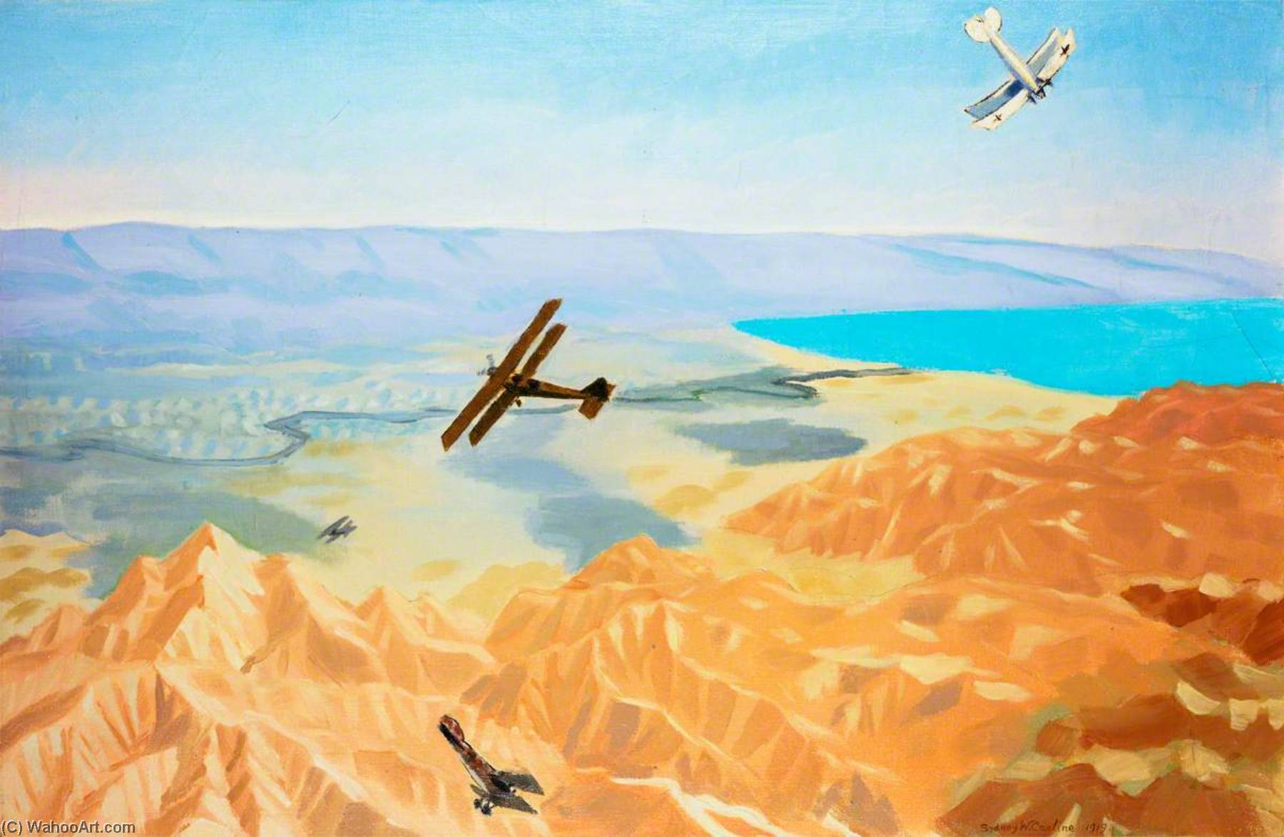 Study For 'the Dead Sea An Enemy Aeroplane Over The Dead Sea, Palestine' — Sydney William Carline