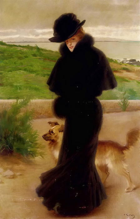 An Elegant Lady With Her Faithful Companion By The Beach — Vittorio Matteo Corcos