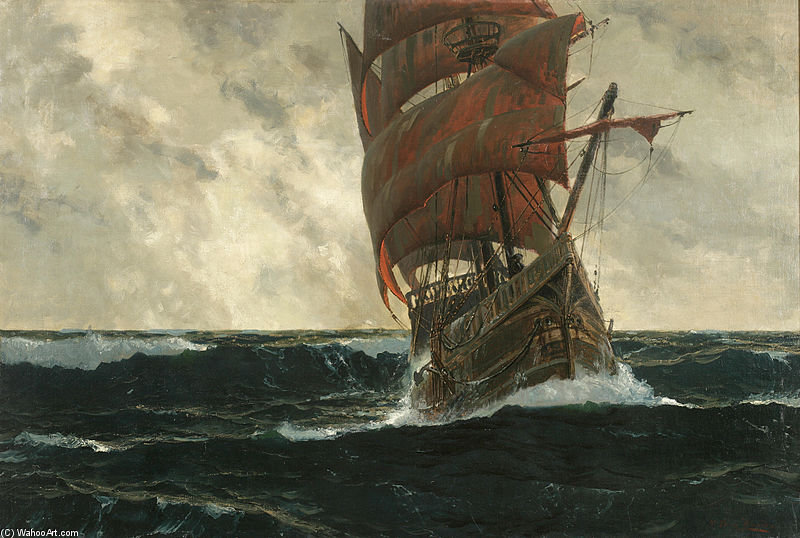 The Santa Maria At Sea With The Figure Of Christopher Columbus At The Bow — Michael Zeno Diemer