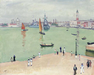 Bateaux De Guerre Sur Le Bassin, Venise — Albert Müller