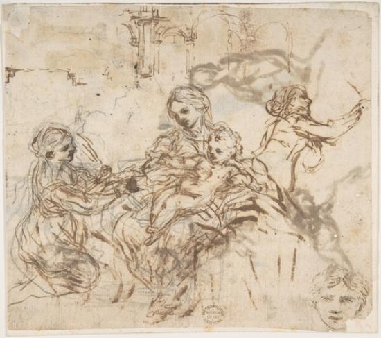 The Virgin And Child With Saint Martina, Another Study Of Saint Martina, Studies Of A Head, And Of An Arcade — Pietro Da Cortona