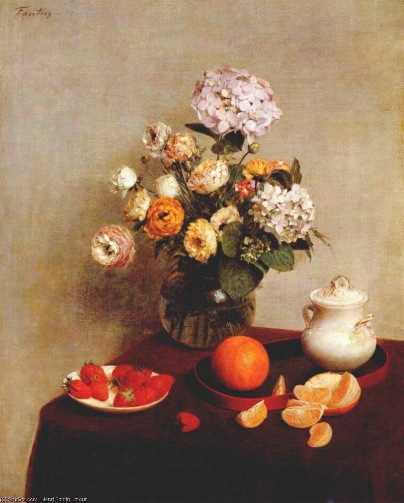 Still Life - Vase Of Hydrangeas And Ranunculus — Henri Fantin-latour