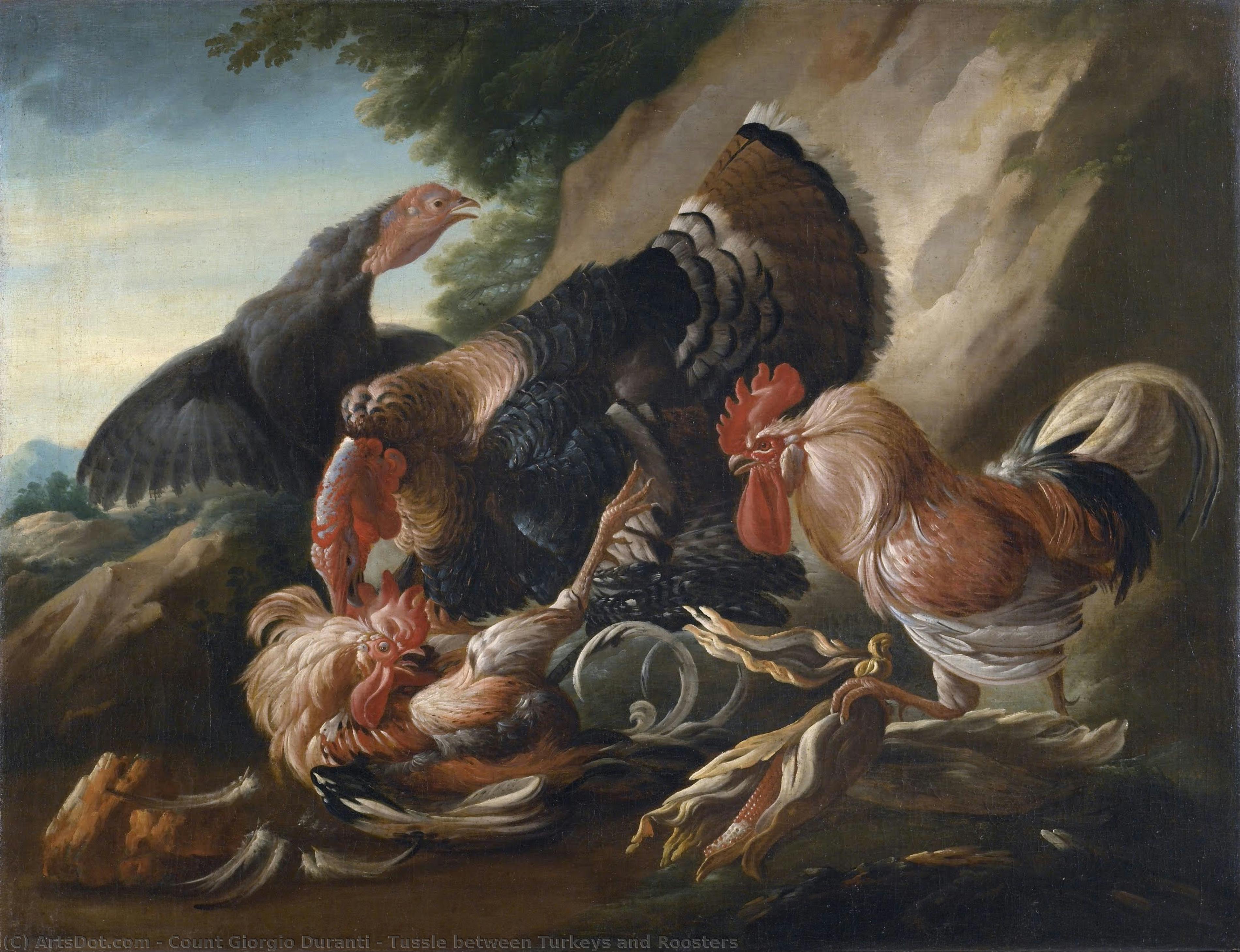 Tussle Between Turkeys And Roosters — Count Giorgio Duranti