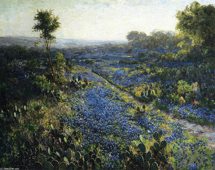 Field Of Texas Bluebonnets And Prickly Pear Cacti — Robert Julian Onderdonk