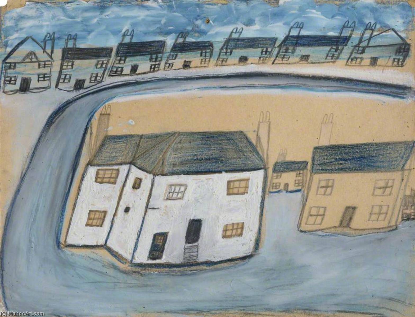 White House And Cottages, The Old House, Porthmeor Square, St Ives — Alfred Wallis