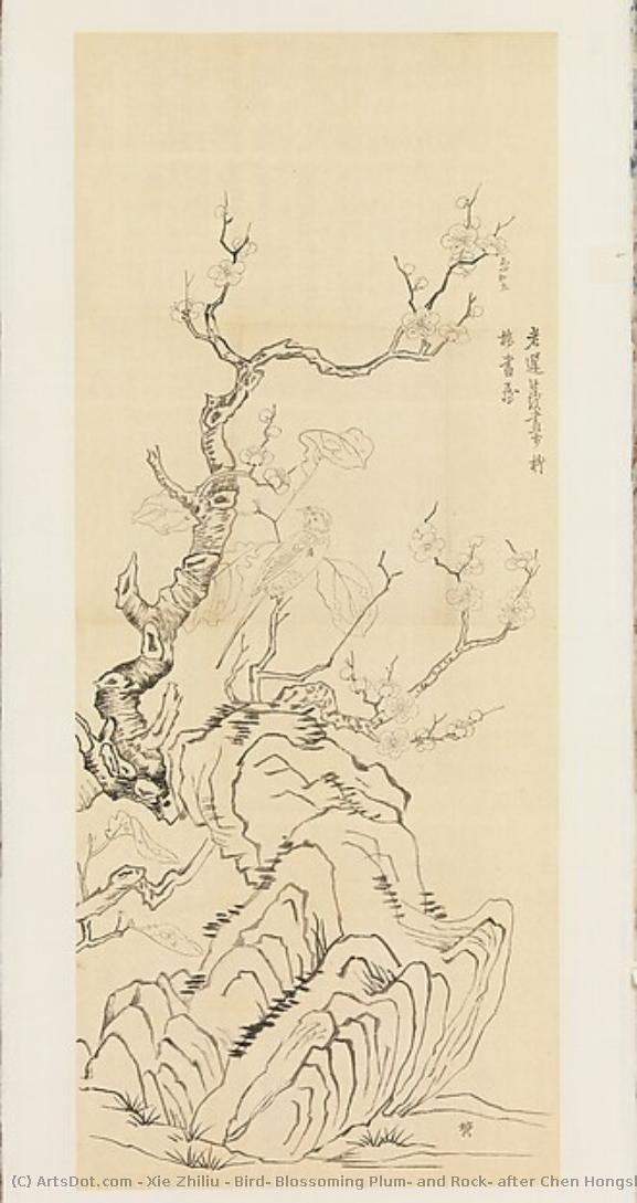 Bird, Blossoming Plum, And Rock, After Chen Hongshou — Xie Zhiliu