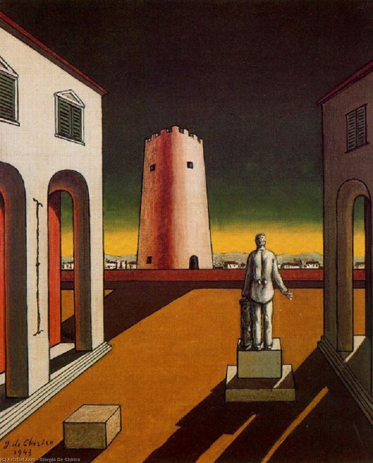 Plaza De Italia With Red Tower — Giorgio De Chirico