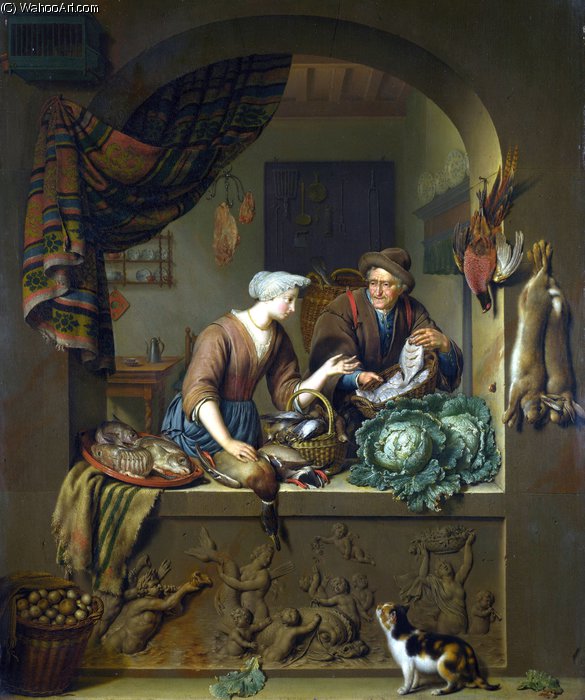 A Woman And A Fish-pedlar In A Kitchen — Willem Van Mieris