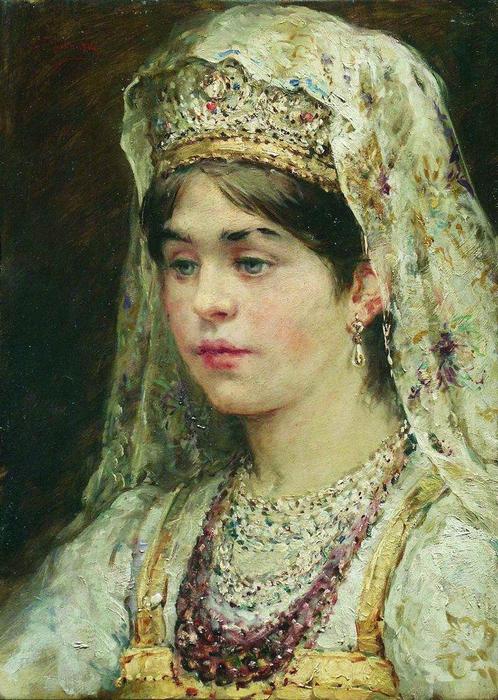 Portrait Of The Girl In A Russian Dress — Konstantin Yegorovich Makovsky