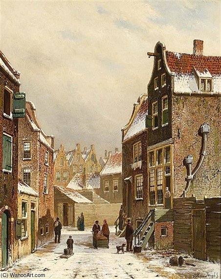 Villagers In A Snowy Dutch Town — Oene Romkes De Jongh