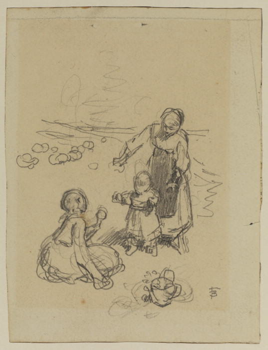Woman And Two Children In A Field — Myles Birket Foster