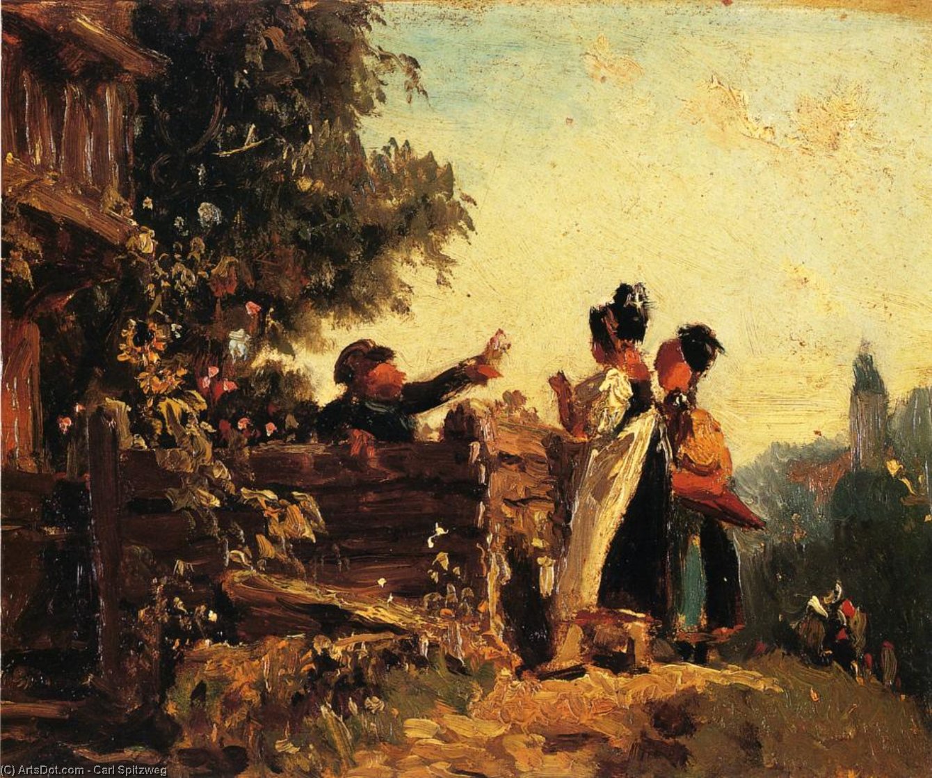 Swabian Girls At A Garden Fence — Carl Spitzweg