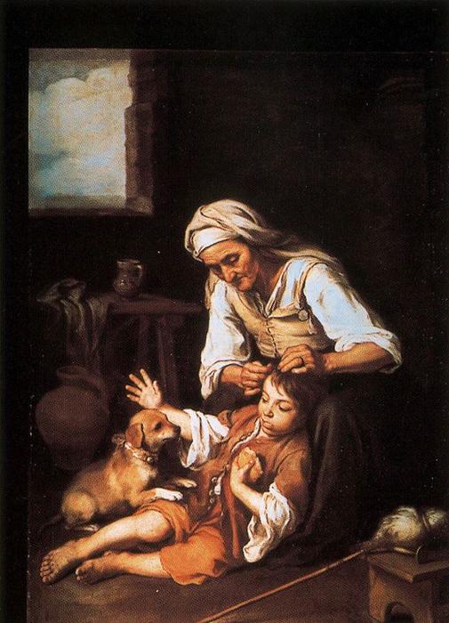 Vieja Despiojando A Un Niño — Bartolomé Esteban Murillo