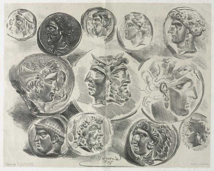 Feuille De Douze Médailles Antiques — Eugène Delacroix