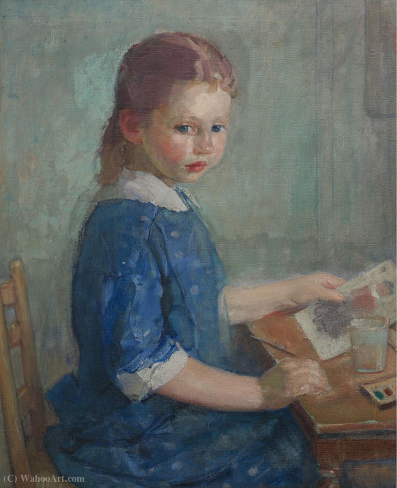 The Artist's Daughter Lydia Painting A Watercolor, (1913) — Karl Albert Buehr