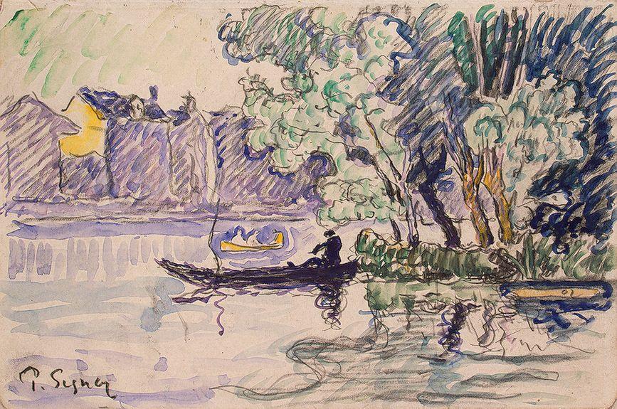 Fisherman In A Boat Near A Bank Of The Seine — Paul Signac
