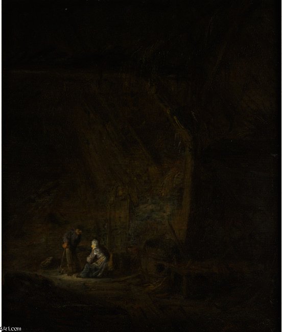 A Barn Interior With Two Peasants Conversing — Адриаен Ван Остаде