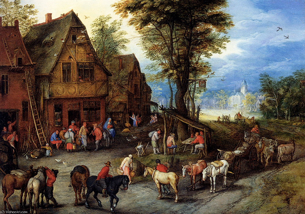 A Village Street With The Holy Family Arriving At An Inn — Jan Brueghel The Elder