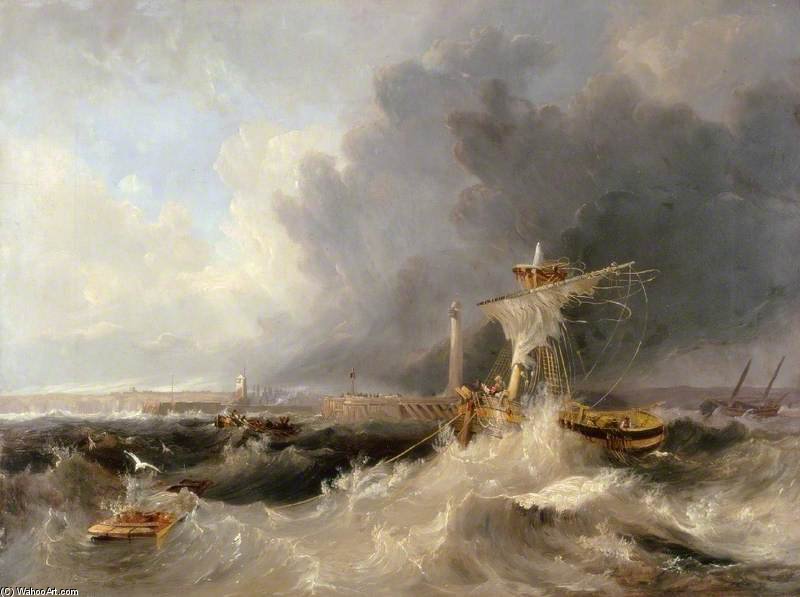 Sunderland Old Pier And Lighthouse With Ryhope Church In The Distance — John Wilson Carmichael