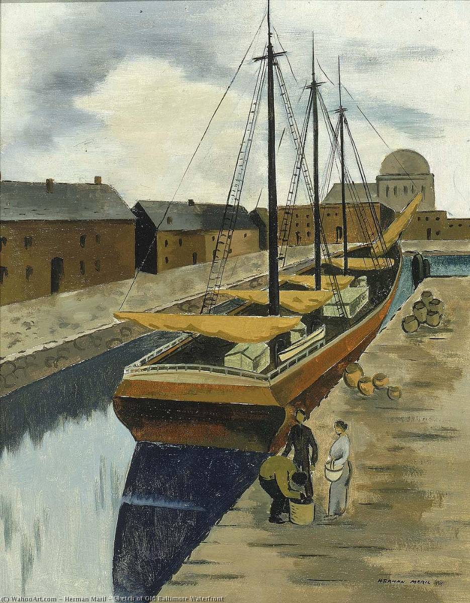 Sketch Of Old Baltimore Waterfront — Herman Maril