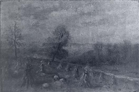 (pumpkins And Haystacks In A Field), (painting) — Frank Harold Hayward