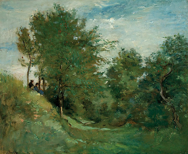 Landscape With Figures Seated On A Bank — Charles-françois Daubigny