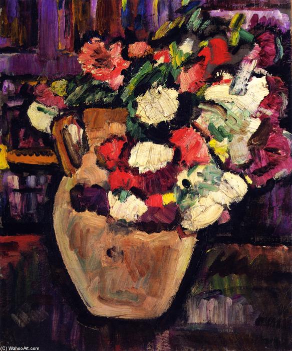 A Still Life Of Flowers In A Yellow Jug — George Leslie Hunter