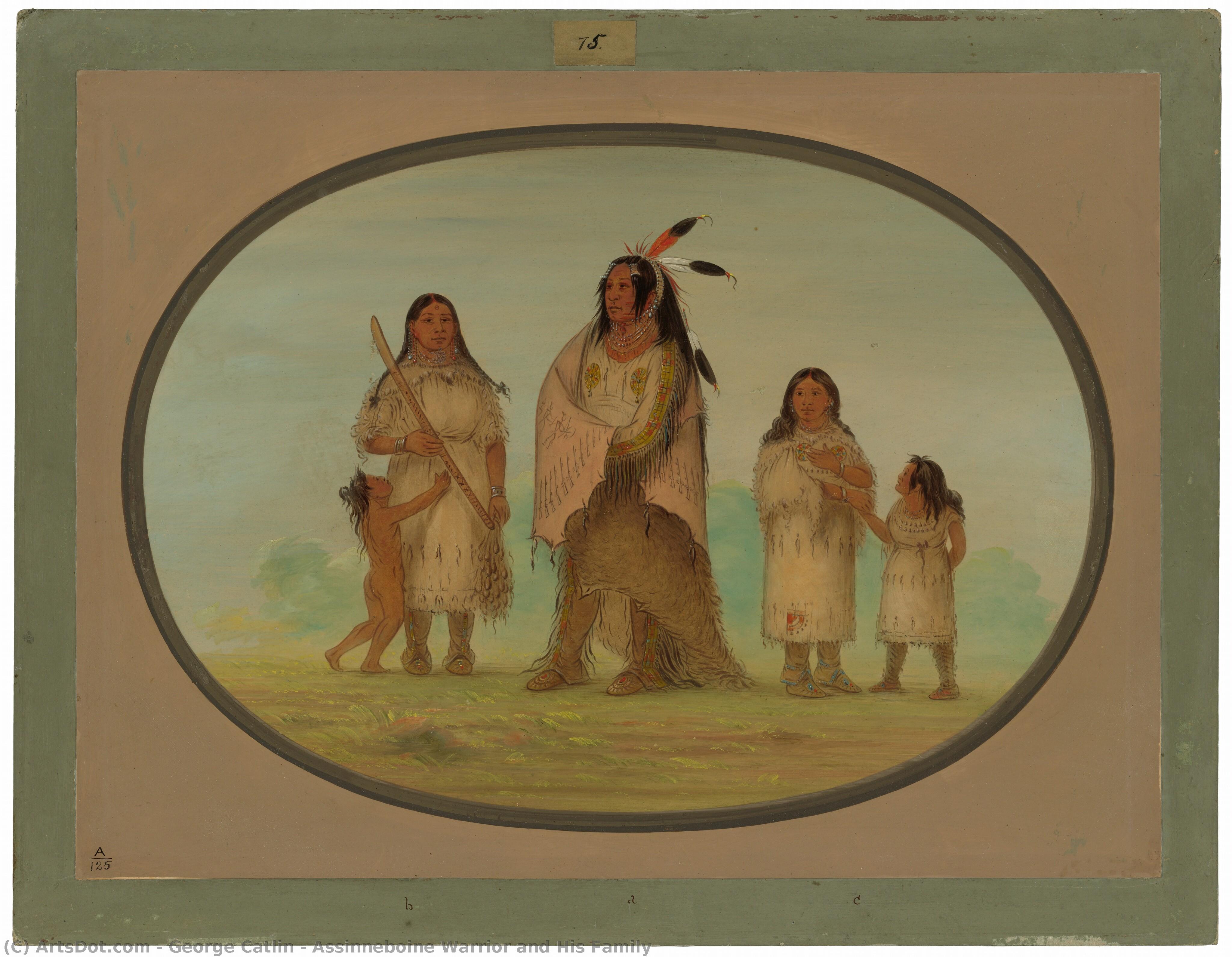Assinneboine Warrior And His Family — George Catlin