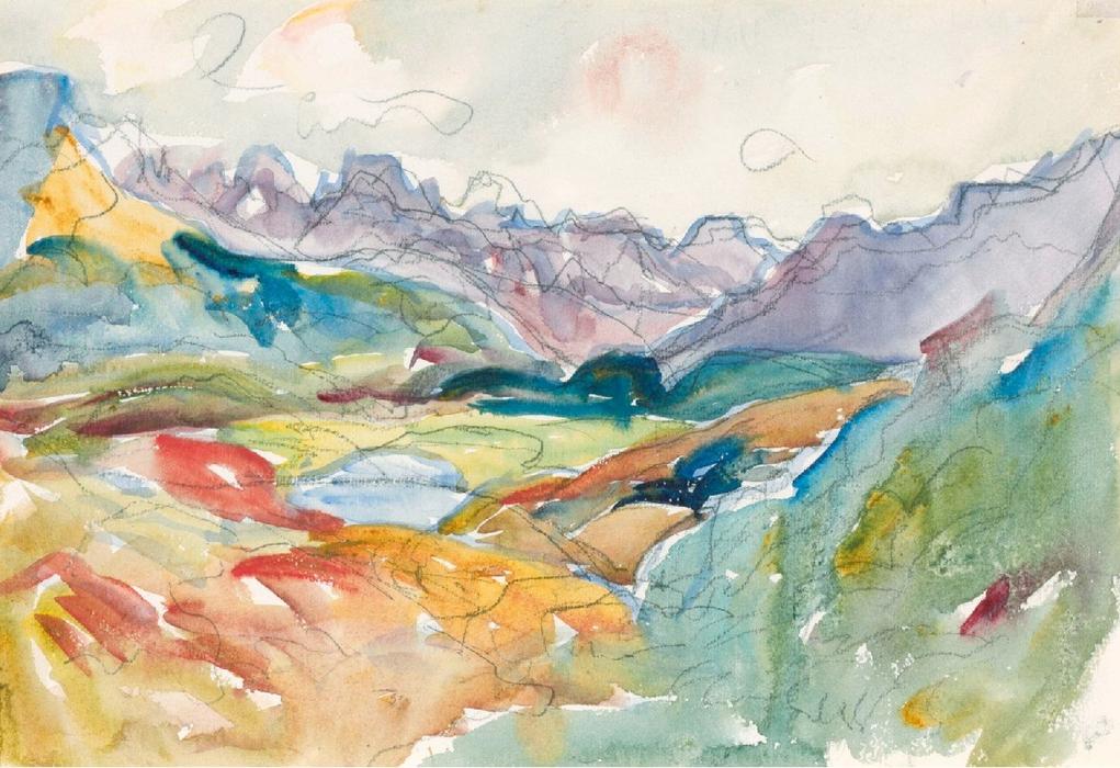 View At Lake Sils Towards Piz Margna And Piz — Giovanni Giacometti