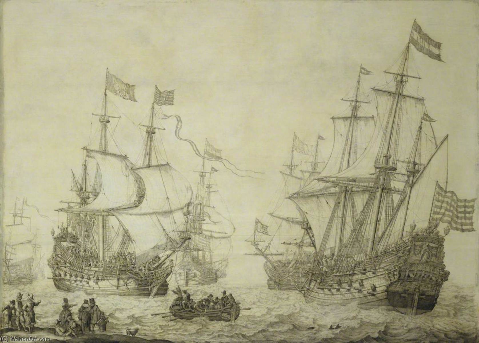 Two Dutch Merchant Ships Under Sail Near The Shore In A Moderate Breeze — Willem Van De Velde The Elder