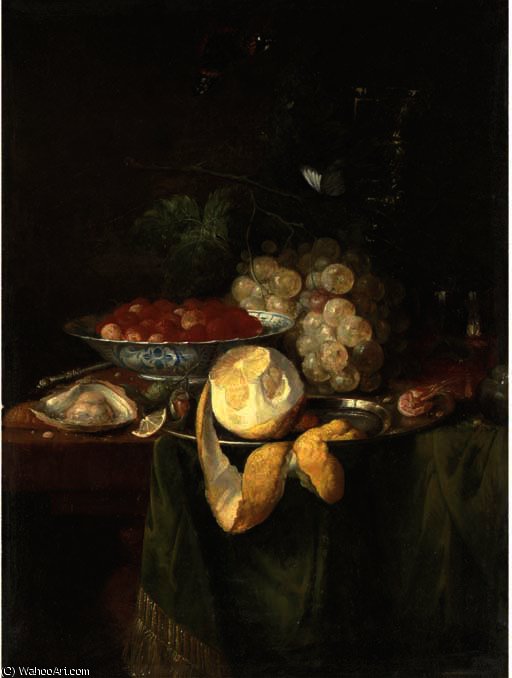 A Lemon, A Prawn And Hazelnuts On A Pewter Plate — Abraham Hendricksz. Van Beyeren