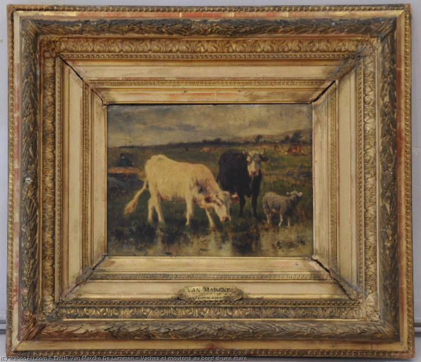 Vaches Et Moutons Au Bord D'une Mare — Émile Van Marcke De Lummen