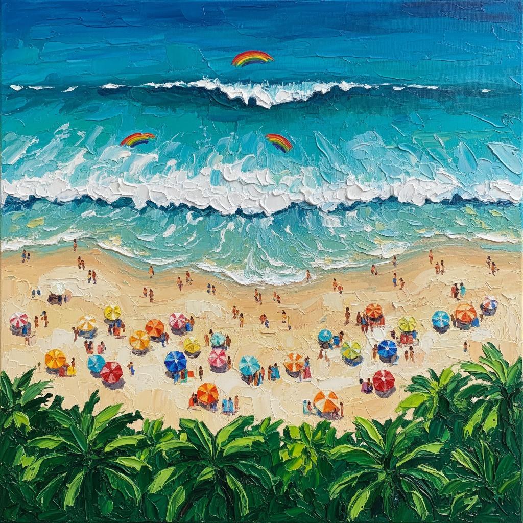 Azure Serenity: An Impasto Symphony Of Tropical Shores And Sunlit Coastal Rhythms — Laurent Delcourt