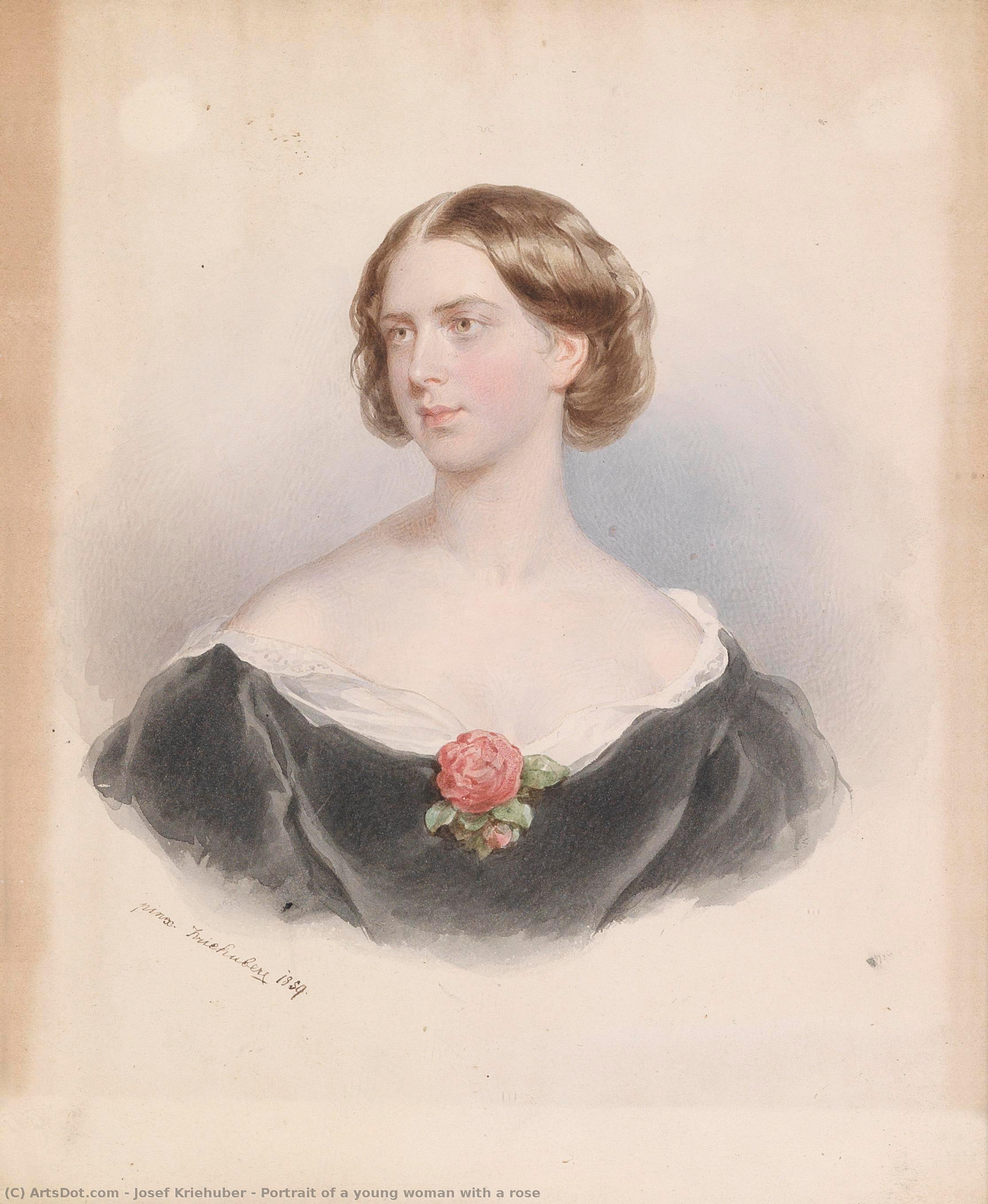 Portrait Of A Young Woman With A Rose — Josef Kriehuber