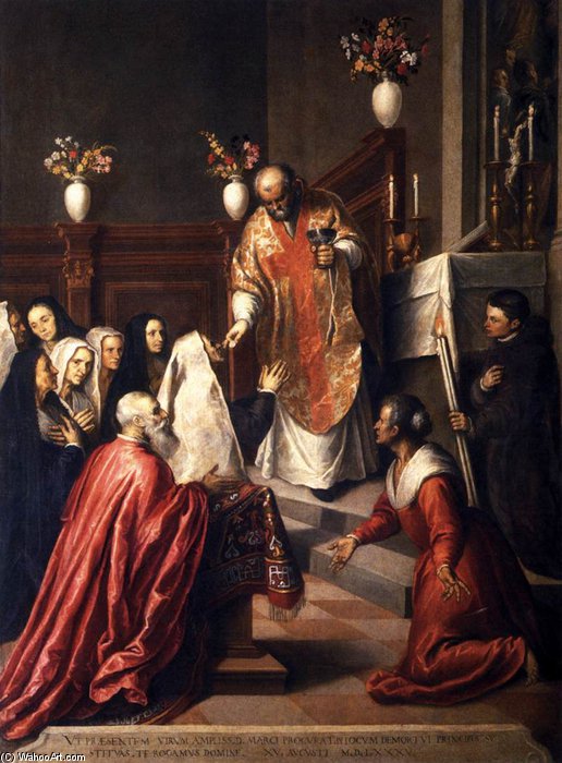 Pasquale Cicogna Hearing Mass Celebrated In The Oratory Of The Crociferi — Jacopo Palma Il Giovane