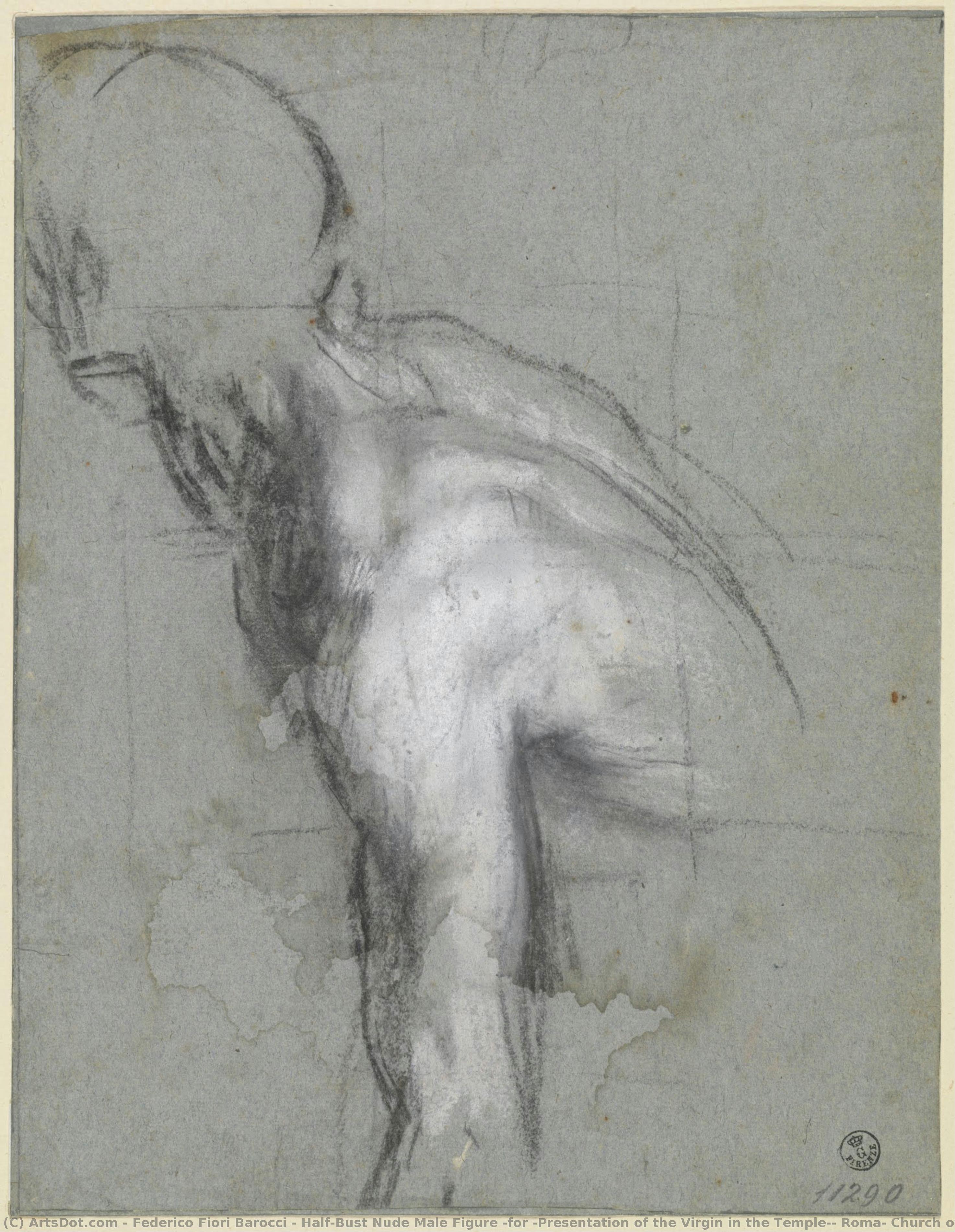 Half-bust Nude Male Figure (for “presentation Of The Virgin In The Temple”, Roma, Church Of Santa Maria In Vallicella) — フェデリコ・バロッキ