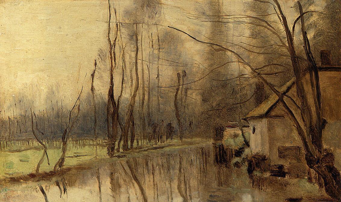 Voisinlieu, House By The Water — Jean-baptiste-camille Corot